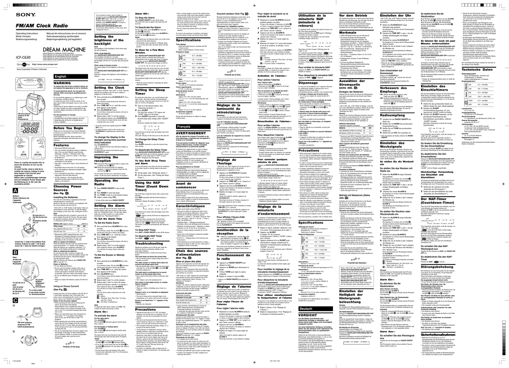 Sony ICF-C630 Operating instructions | Manualzz