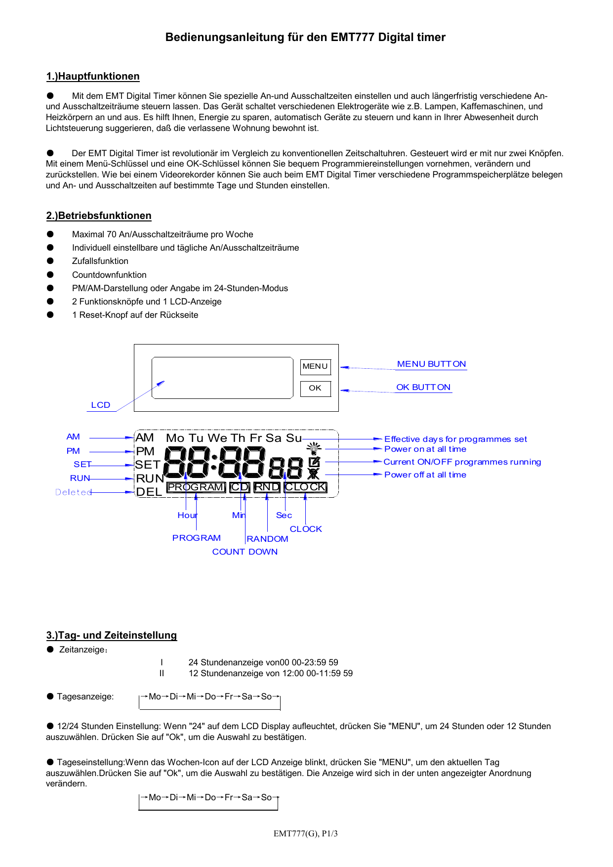 Bedienungsanleitung Fur Den Emt777 Digital Timer Manualzz