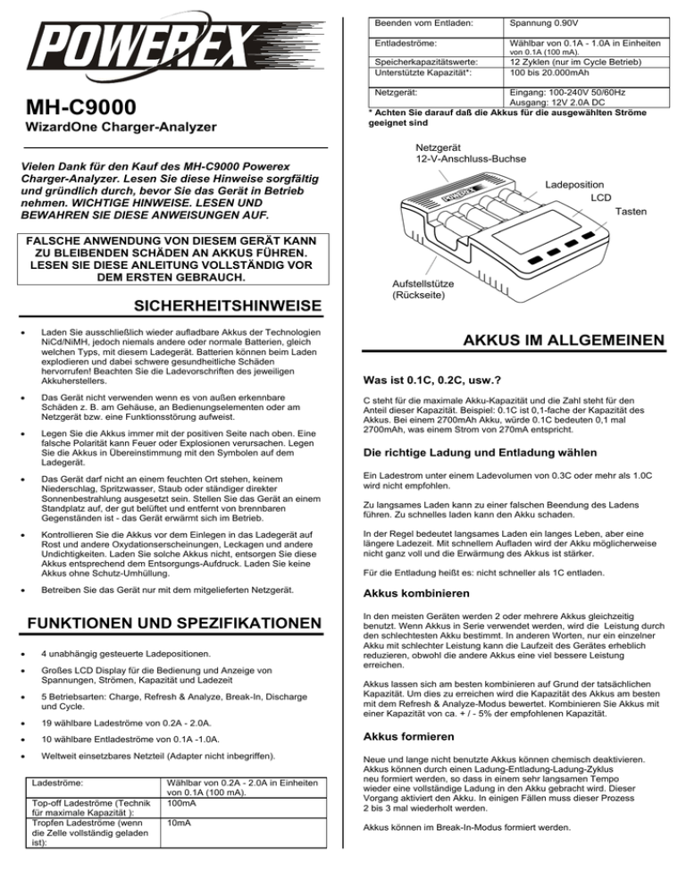 Maha Powerex C9000 Bedienungsanleitung Manualzz
