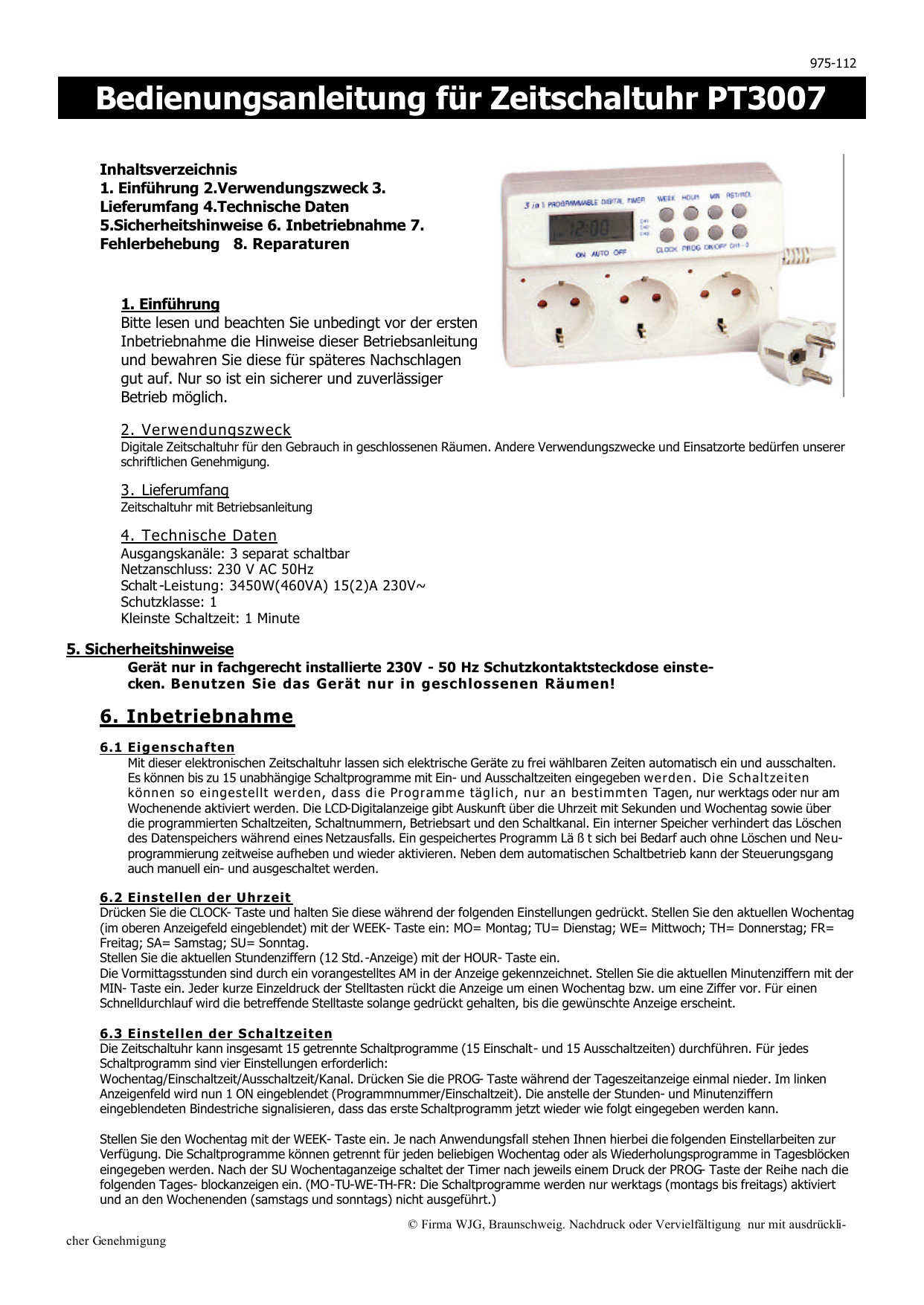 Bedienungsanleitung Fur Zeitschaltuhr Pt3007 Manualzz