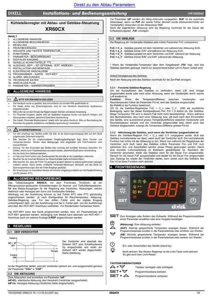 Bedienungsanleitung Dixell XR60CX | Manualzz