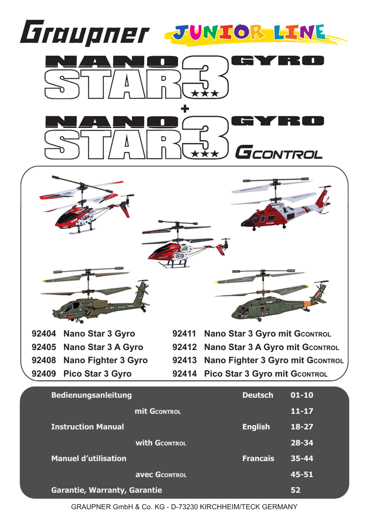 Nano Star 3a Gyro gcontrol 92404 Graupner 92412 Android iOS RC helicóptero nuevo 