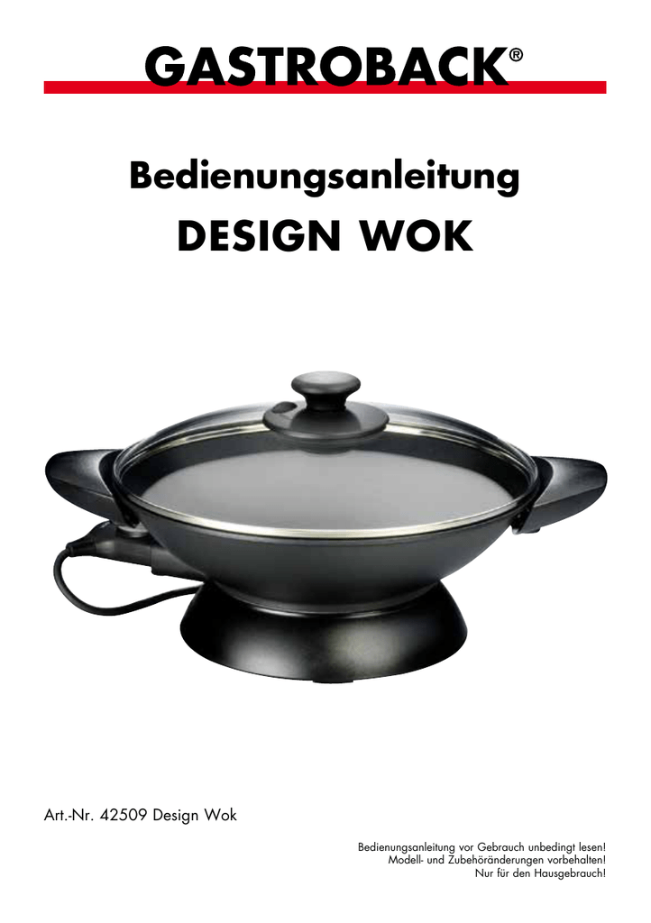 Gastroback 42509 Design Wok 2.200 Watt Glasdeckel mit Dampfventil Gusseisen
