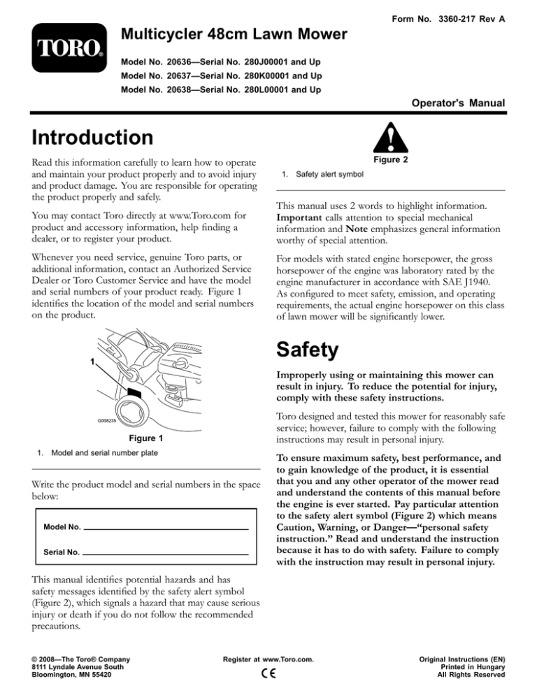 Toro Multicycler 48cm Lawn Mower User Manual Manualzz