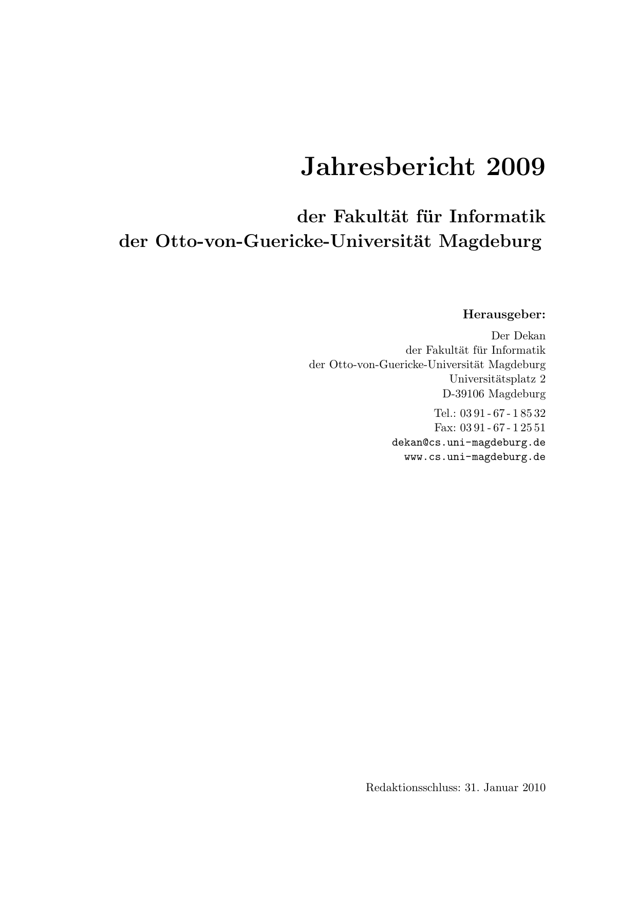 Jahresbericht 2009 Fakultat Fur Informatik Otto Von Manualzz