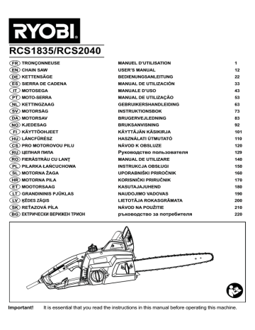 Ryobi RCS18352C Owneru0027s Manual  Manualzz