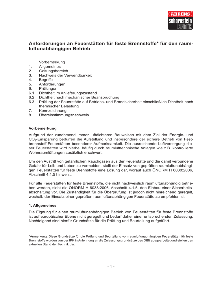 Anforderungen an Feuerstätten für feste Brennstoffe für den | Manualzz