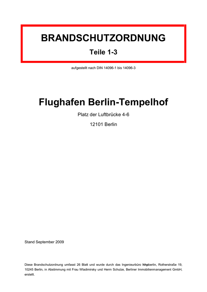 BRANDSCHUTZORDNUNG Flughafen Berlin | Manualzz