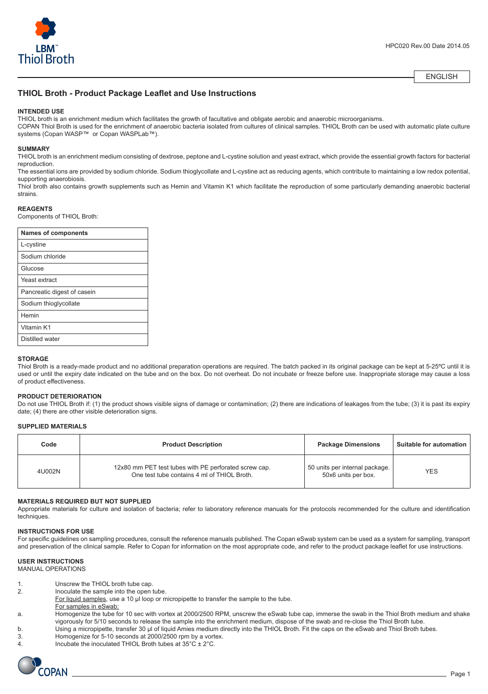 Thiol Broth Copan Diagnostics Manualzz