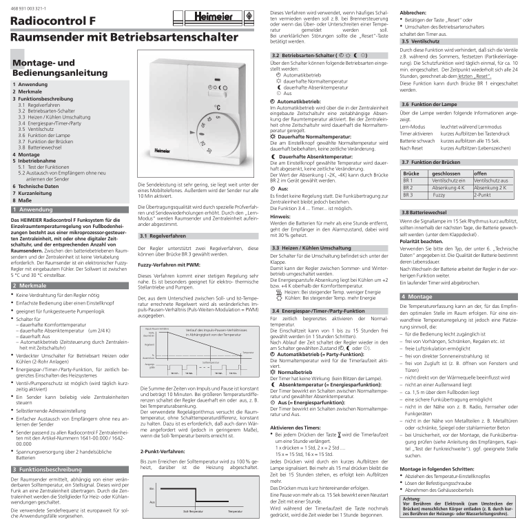 Radiocontrol F Raumsender Mit Betriebsartenschalter Manualzz