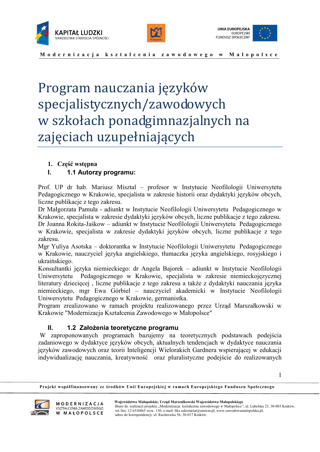 Program Nauczania Języków Urząd Marszałkowski Województwa