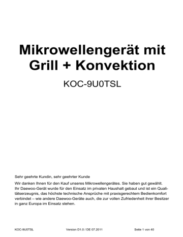 Bedienungsanleitung KOC-9U0TSL Mikrowelle | Manualzz