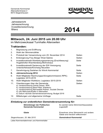 Gemeindeversammlung der Politischen Gemeinde KEMMENTAL | Manualzz