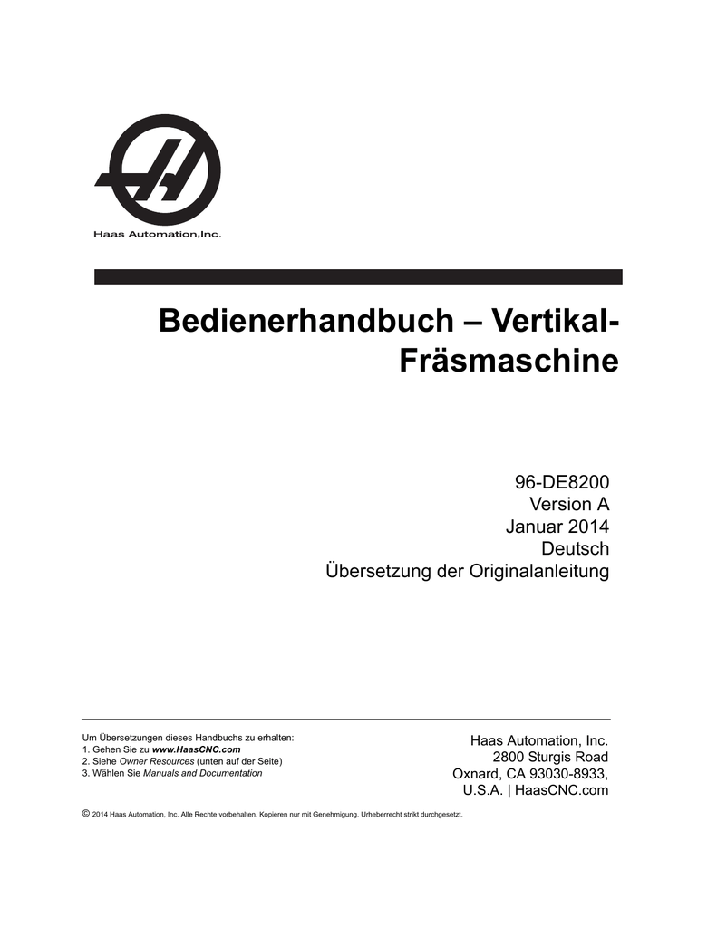 Bedienerhandbuch Vertikal Frasmaschine Manualzz