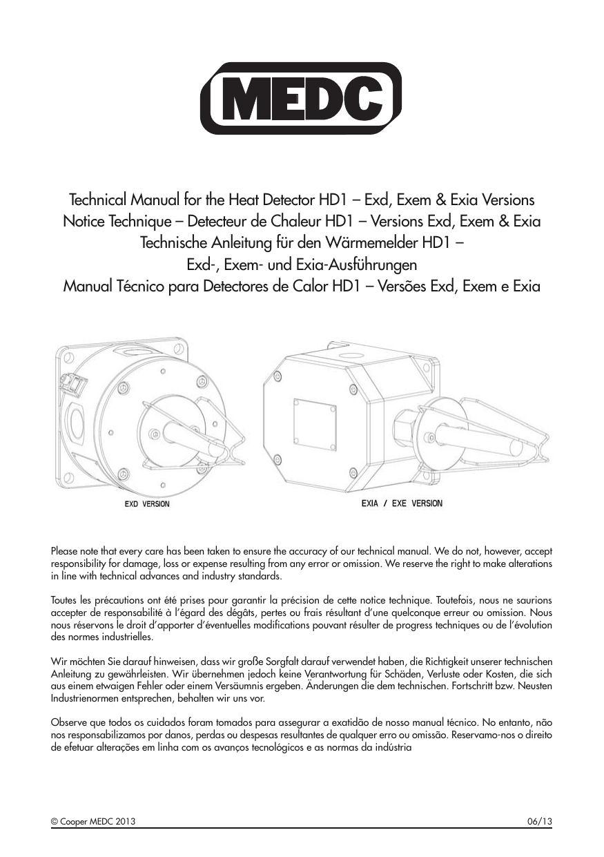 MEDC HD1 Heat Detector Range, Crouse-Hinds series