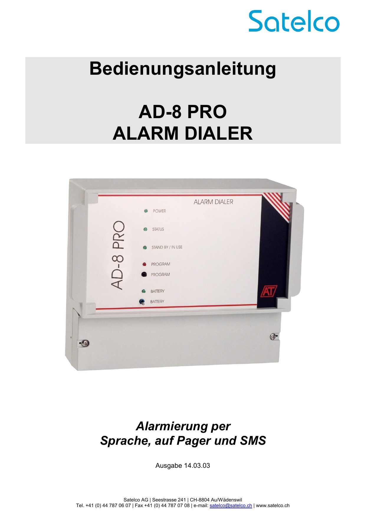 Bedienungsanleitung AD8 PRO ALARM DIALER Manualzz