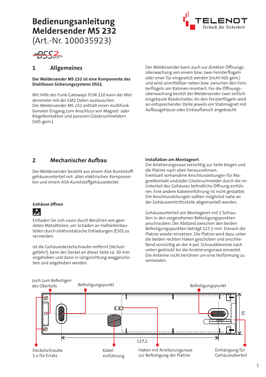 Bedienungsanleitung Meldersender Ms 232 Art Nr Manualzz