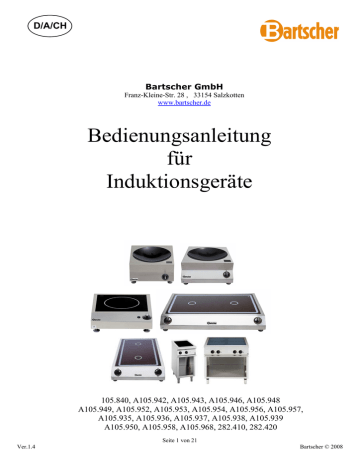 Bartscher A105942 Induction stove 1 CZ, 2,5kW, TU Operating instructions | Manualzz
