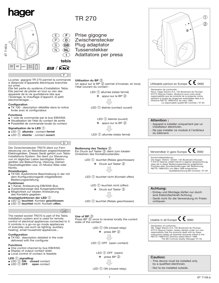 Tr 270 Hager Manualzz