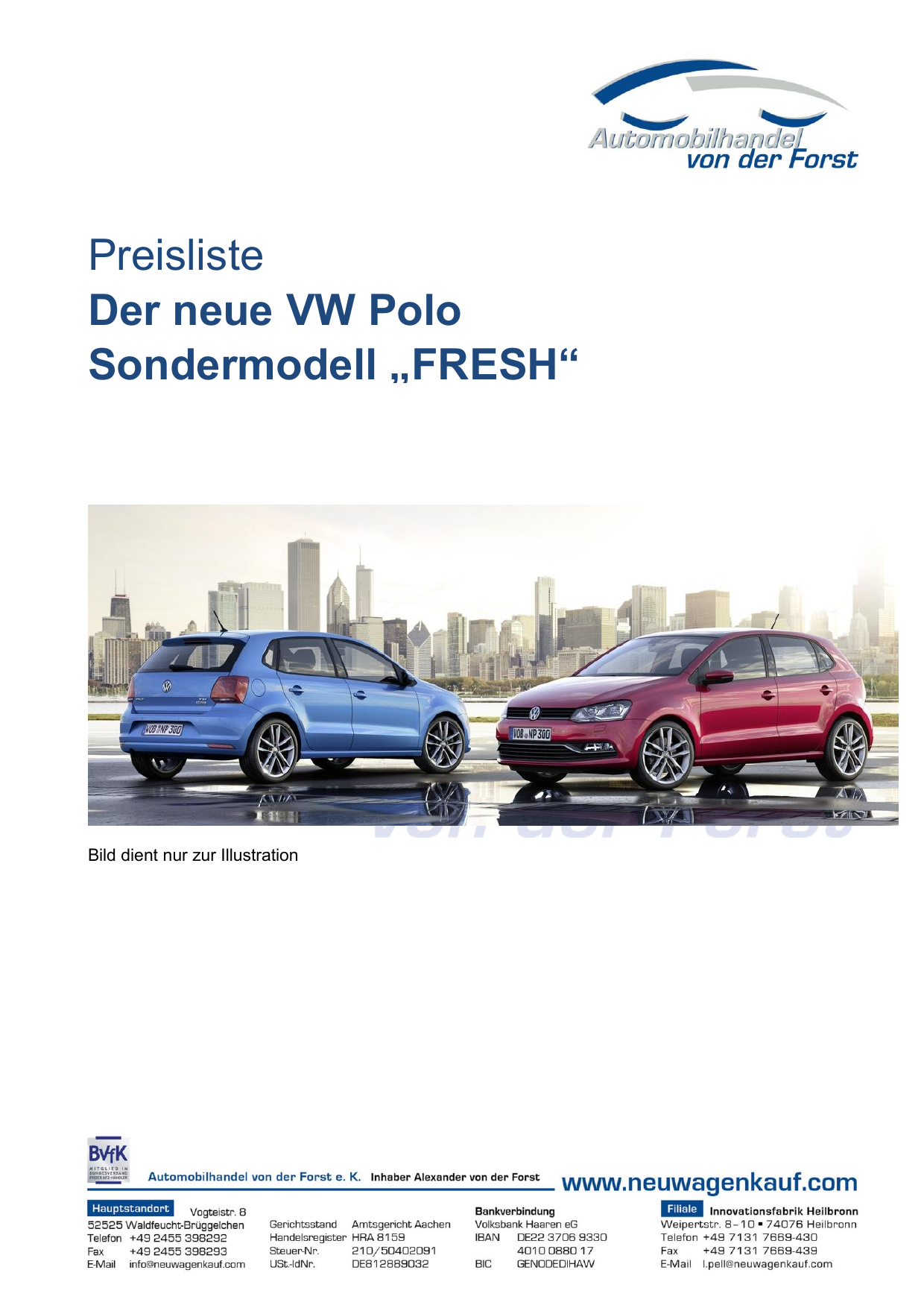 Preisliste Der neue VW Polo Sondermodell „FRESH“ Manualzz