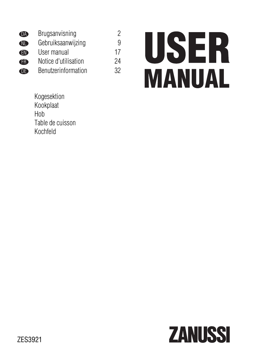 Zanussi ZES3921IBA Induction Cooktop User manual Manualzz