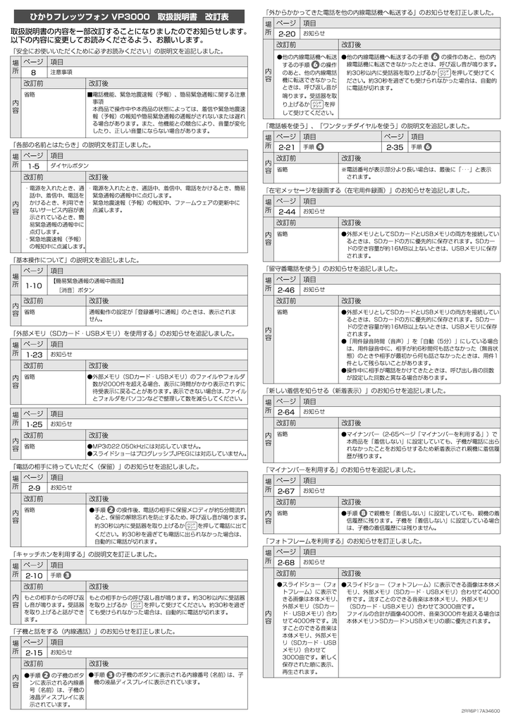 ひかりフレッツフォン Vp3000 取扱説明書 正誤表 Pdfファイル Manualzz