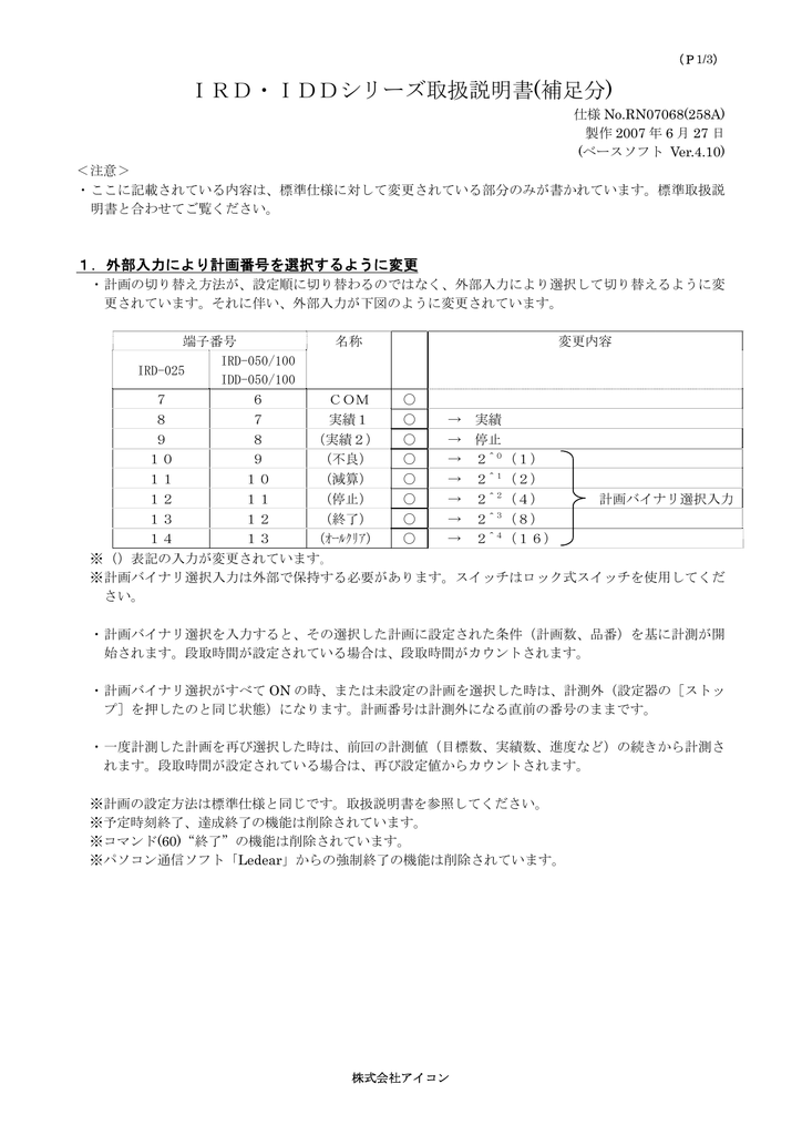 Ird Iddシリーズ取扱説明書 補足分 Manualzz