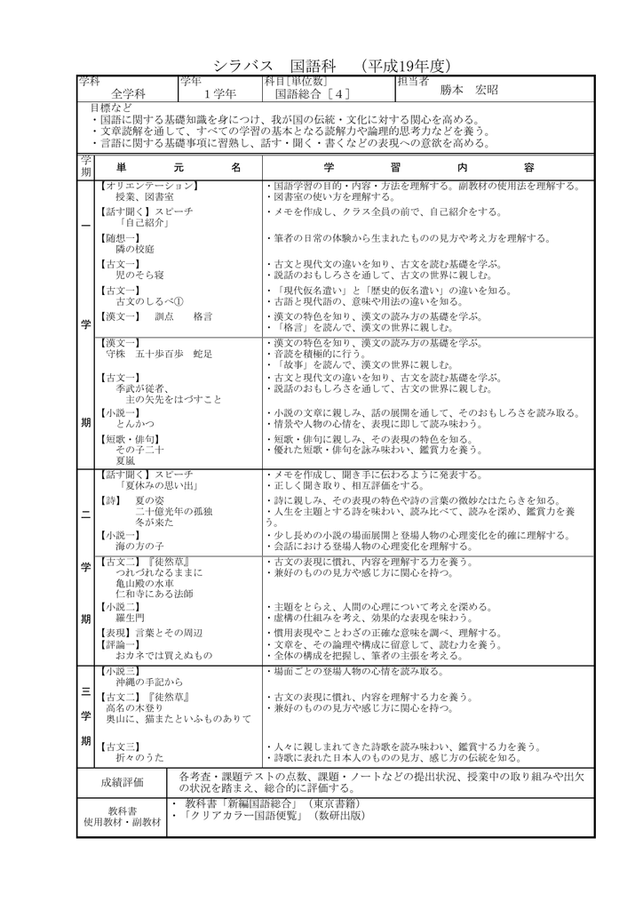 シラバス 国語科 平成19年度 Manualzz