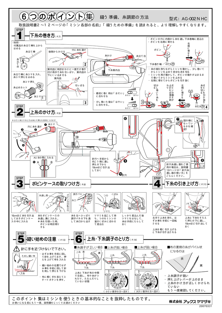 Page 1 縫う準備 糸調節の方法 ためし縫い布 上糸 下糸 小さい数字の Manualzz