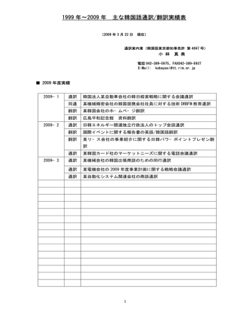 1999 年 09 年 主な韓国語通訳 翻訳実績表 Manualzz