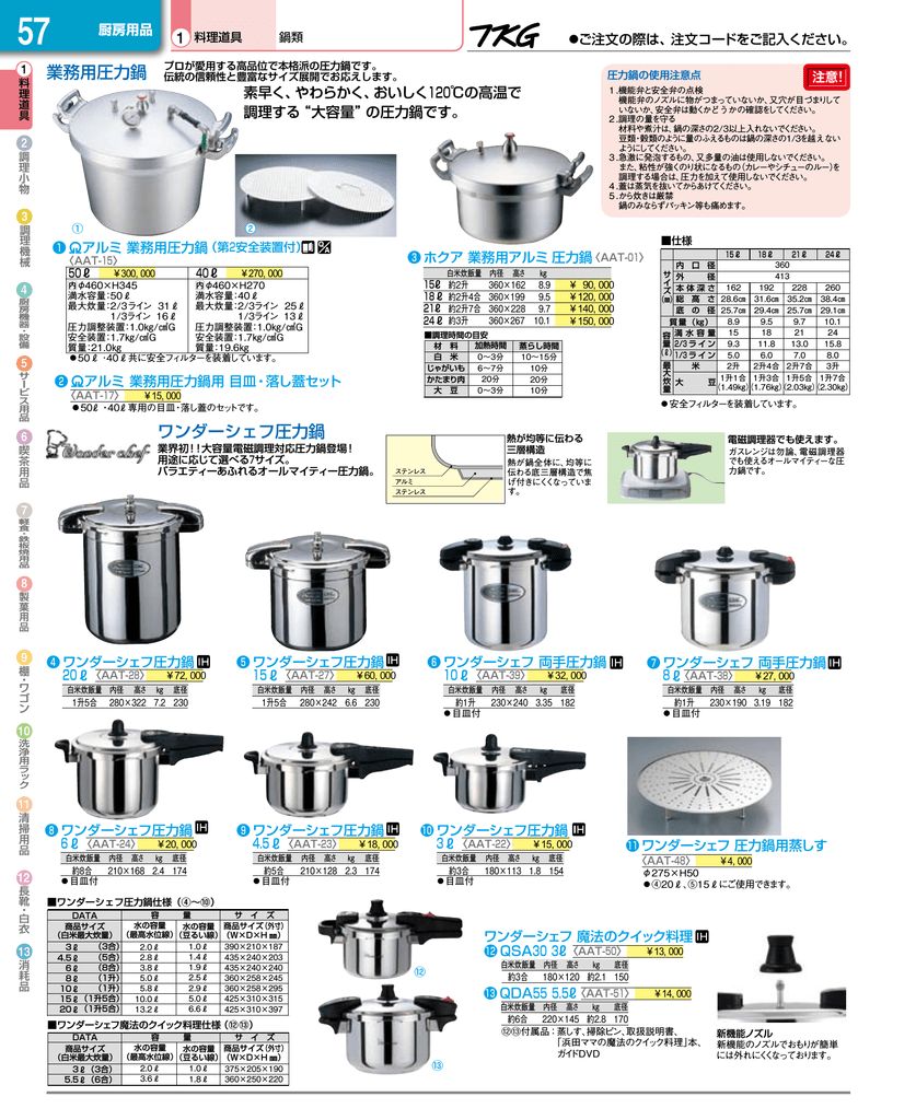 ワンダーシェフ圧力鍋 業務用圧力鍋 Manualzz