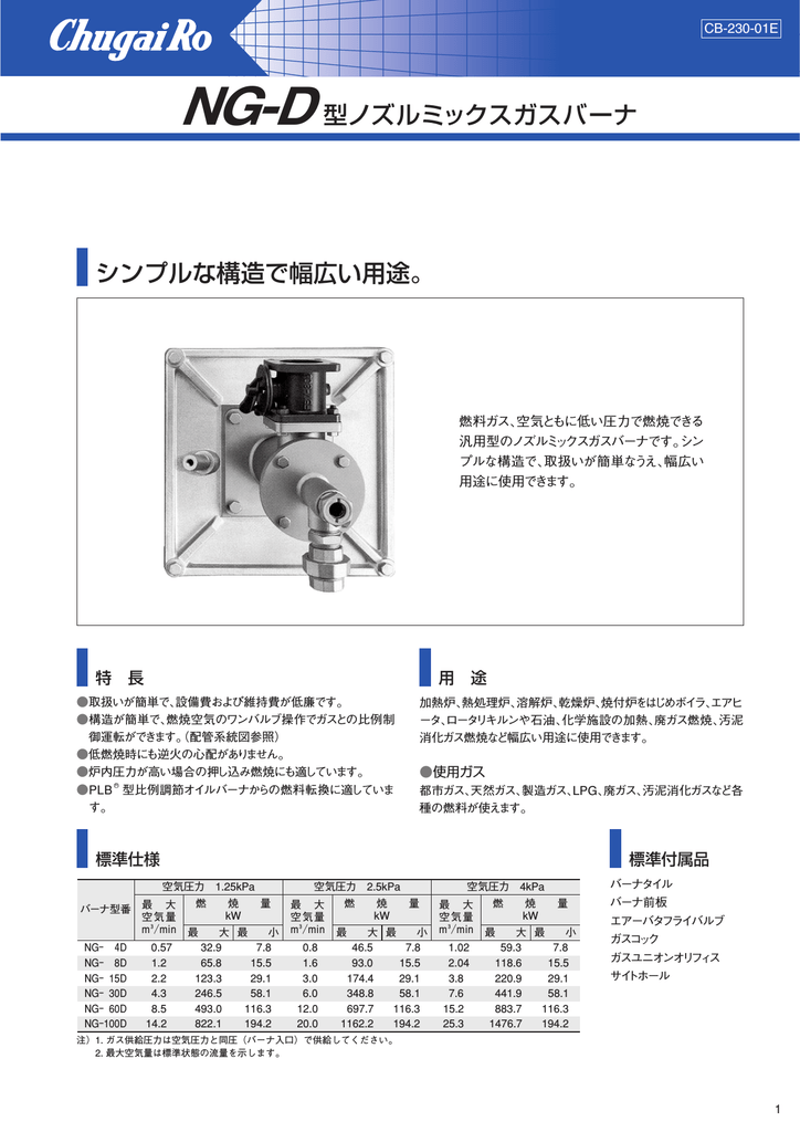 NG-D型ノズルミックスガスバーナ シンプルな構造で幅広い用途。 | Manualzz