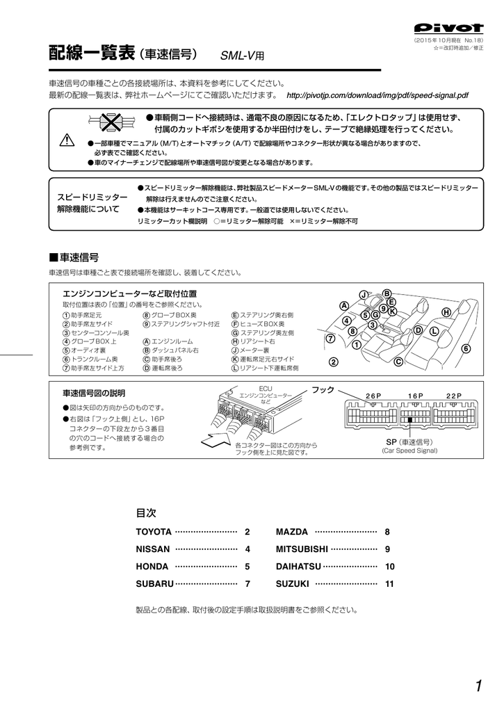 車速信号配線一覧表 Manualzz