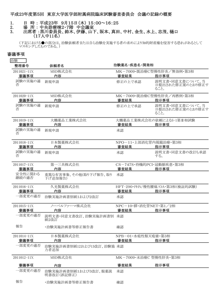 第5回 平成23年9月15日開催 東京大学医学部附属病院 臨床研究 Manualzz