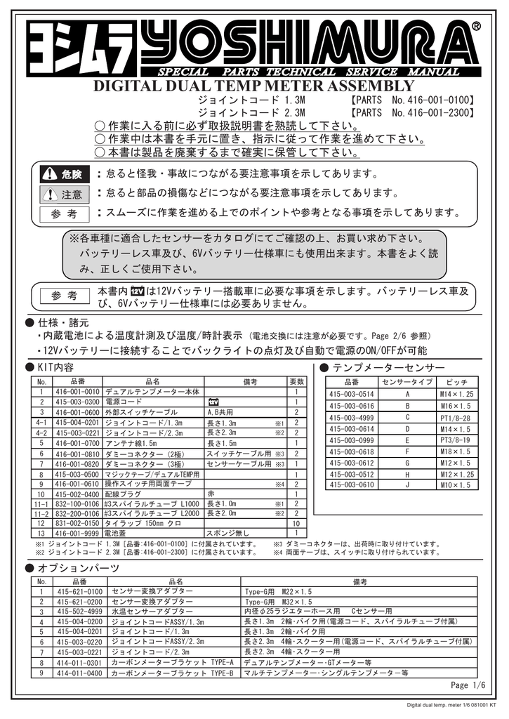 ヨシムラ デジタルテンプメーター用 センサーTYPE-E 415-003-0999 【当店限定販売】