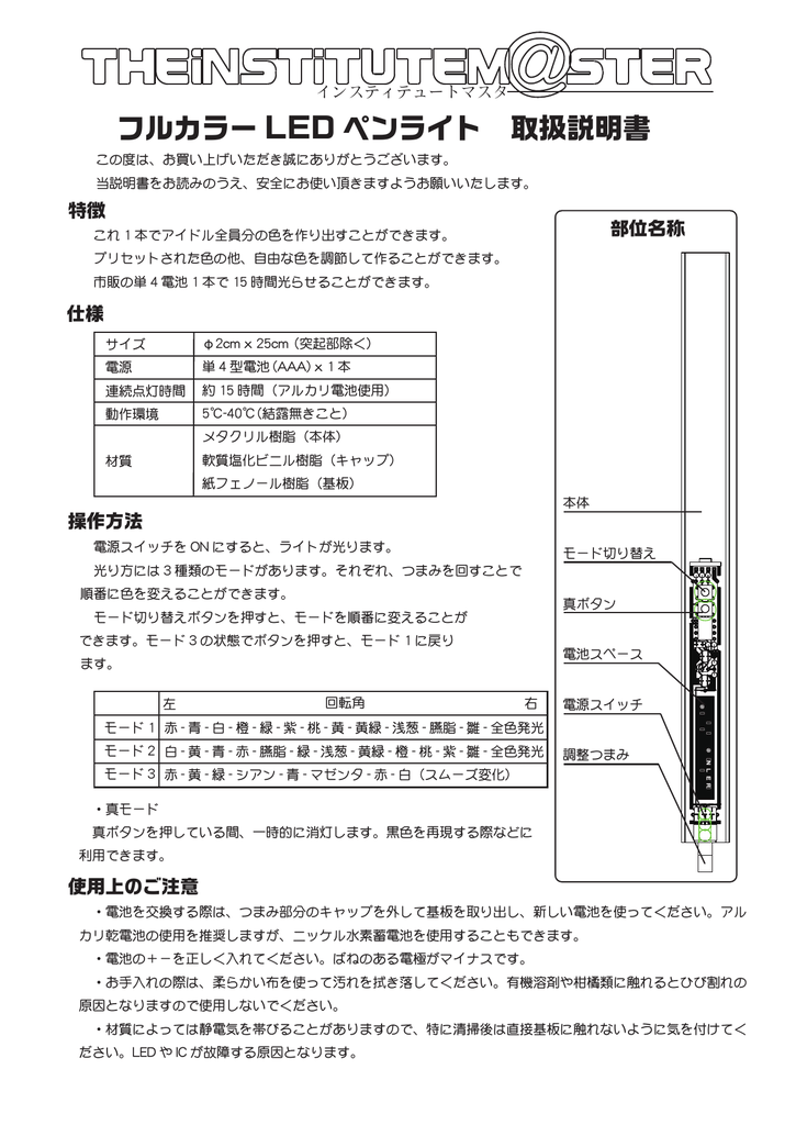 フルカラー Led ペンライト 取扱説明書 So Net Manualzz