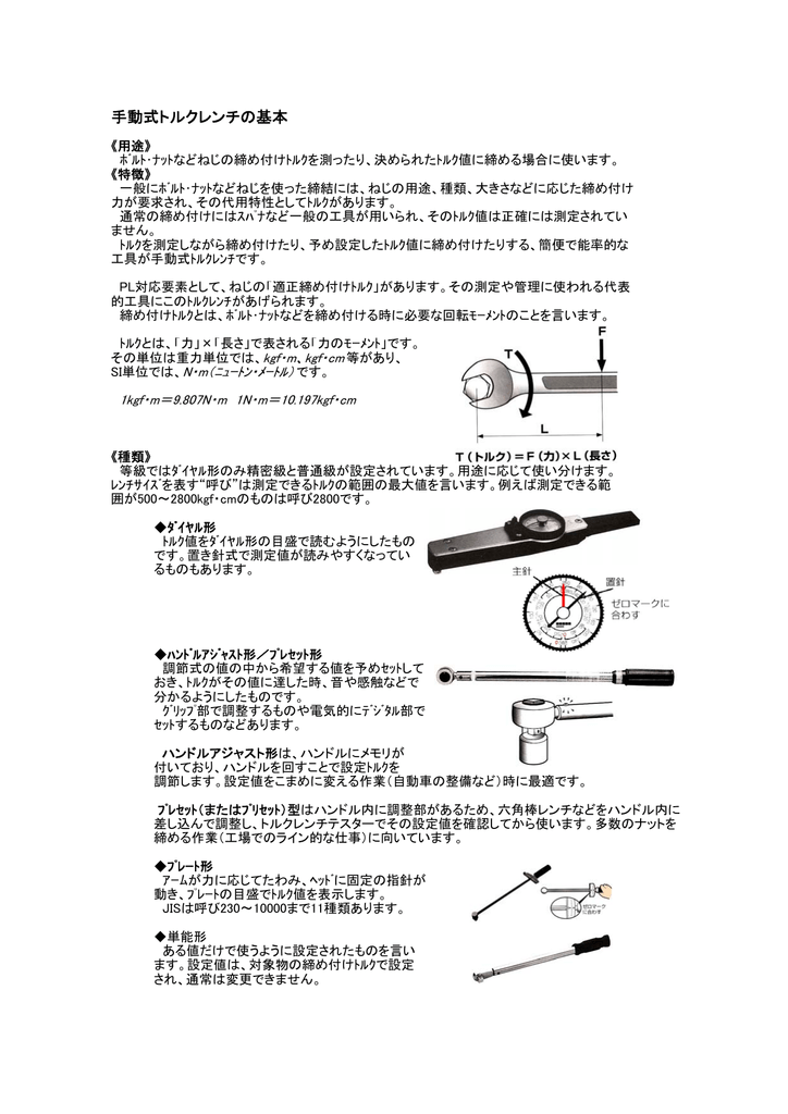 手動式トルクレンチの基本 Manualzz