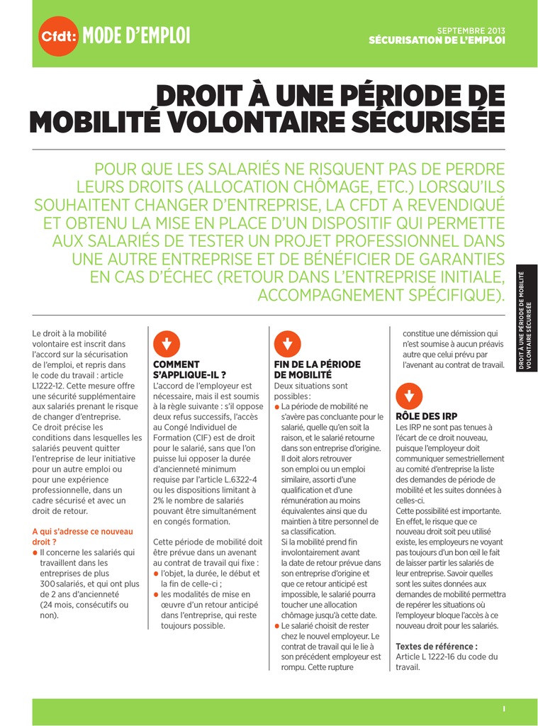 Droit A Une Periode De Mobilite Volontaire Securisee Manualzz