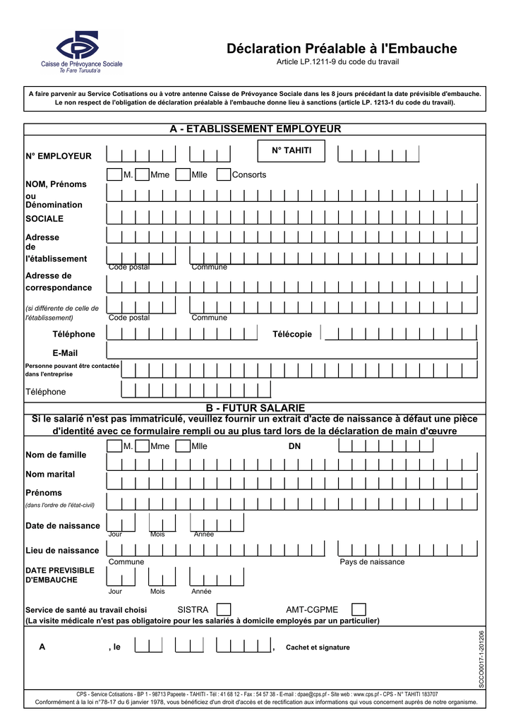 Declaration Prealable A L Embauche Manualzz