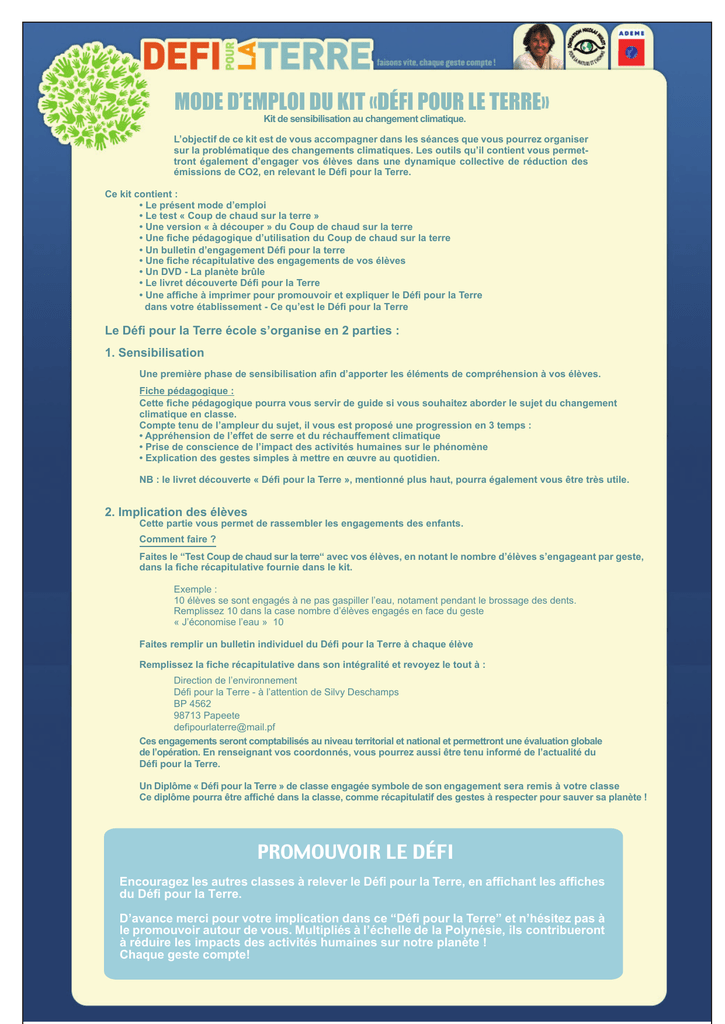 Mode Demploi Du Kit Défi Pour Le Terre Manualzzcom