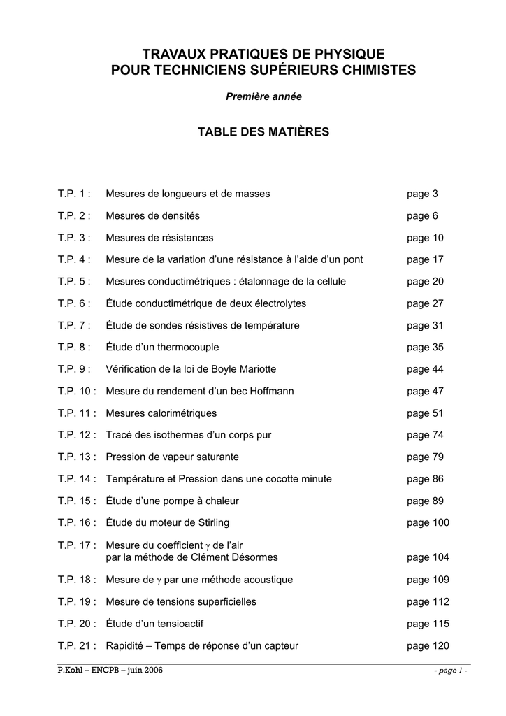 Travaux Pratiques De Physique Pour Techniciens Superieurs Chimistes Manualzz