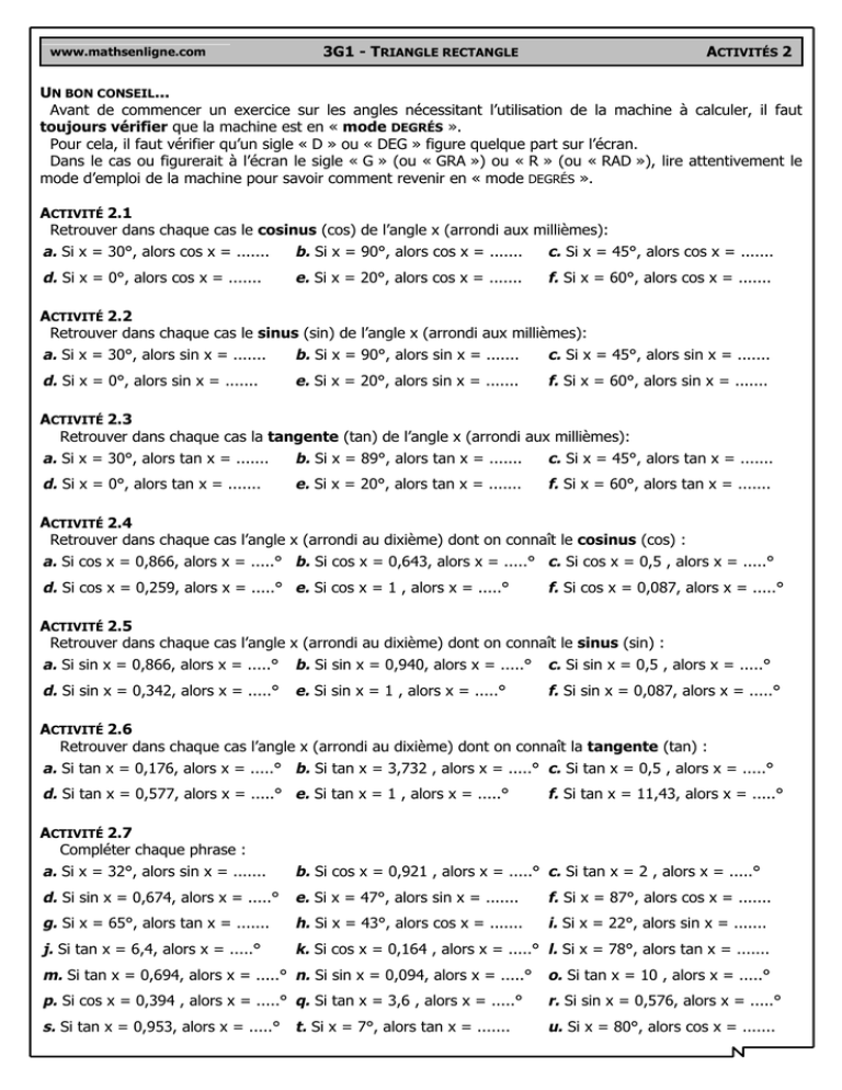 Avant De Commencer Un Exercice Sur Les Angles Necessitant L Manualzz