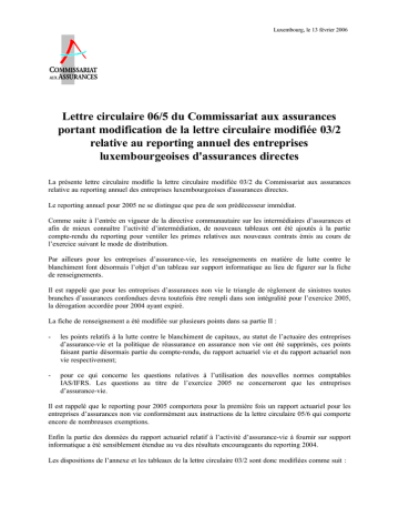 Lettre Circulaire 06 5 Du Commissariat Aux Assurances Portant Manualzz