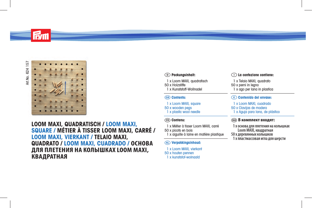 Anleitung 624157 Prym Maxi Loom quadratisch 29 x 29 cm mit 50 Holzstifte 