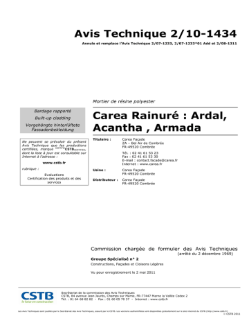 Avis Technique 2/10-1434 Carea Rainuré : Ardal | Manualzz
