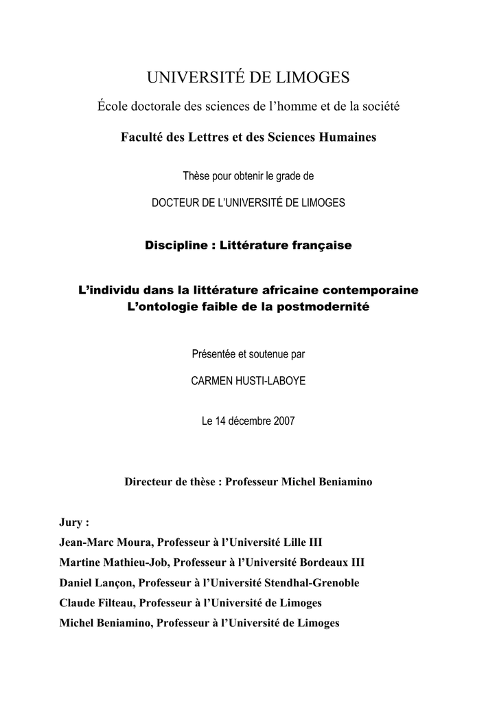 Lindividu Dans La Littérature Africaine Contemporaine - 