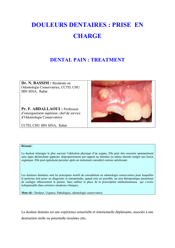Douleurs Dentaires Prise En Charge Manualzz