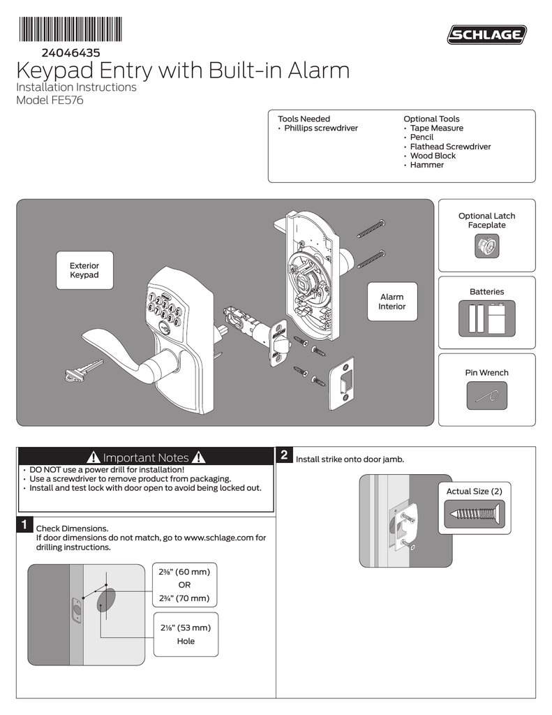 Schlage FE576 Installation guide | Manualzz