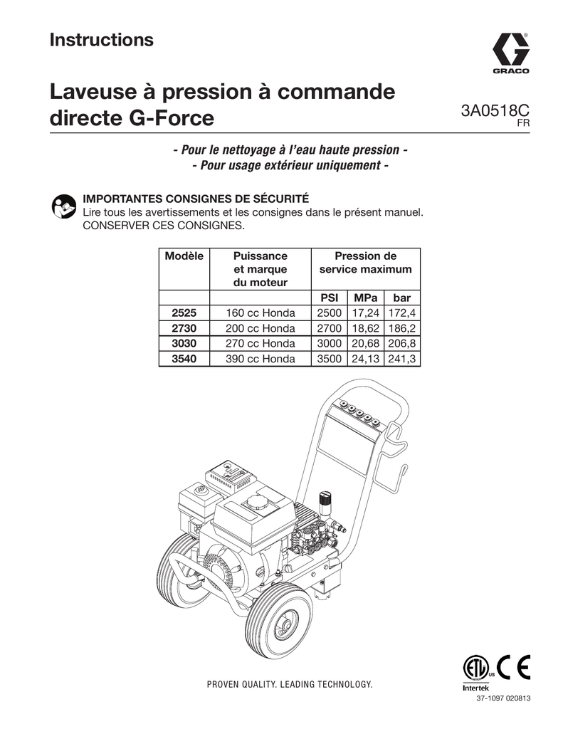 Graco 3A0518C - G-Force Direct-Drive Pressure Washer instruction manual | Manualzz