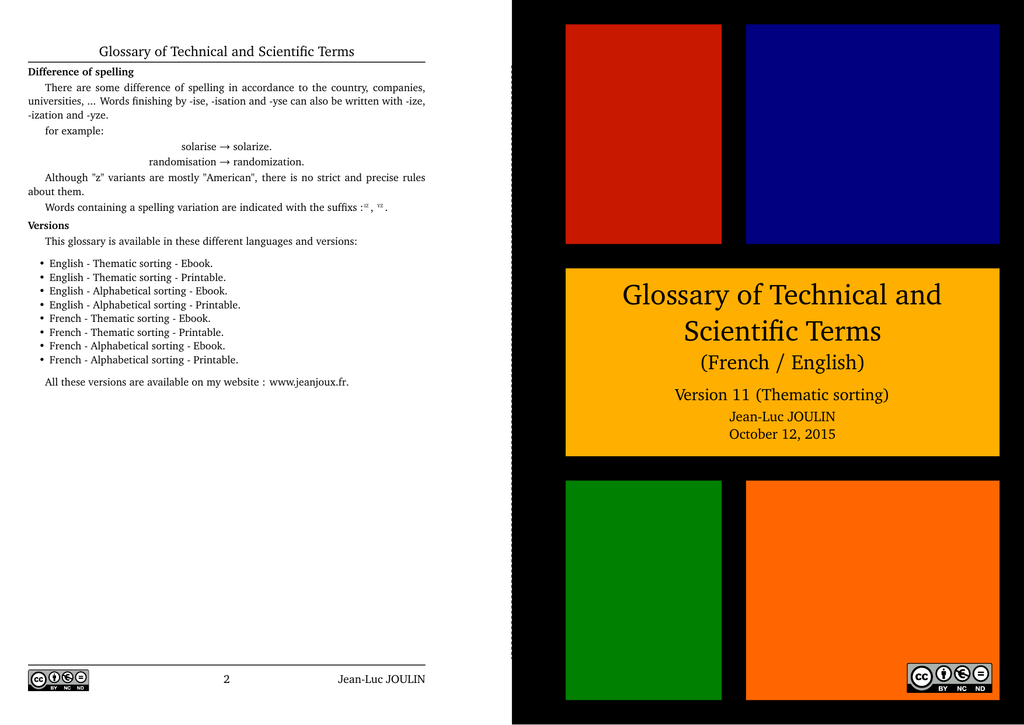 Glossary Of Technical And Scientific Terms French - 